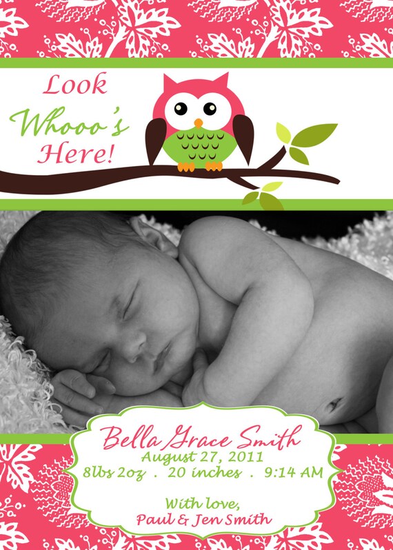 Printable Owl Baby Birth Announcement Il_570xn
