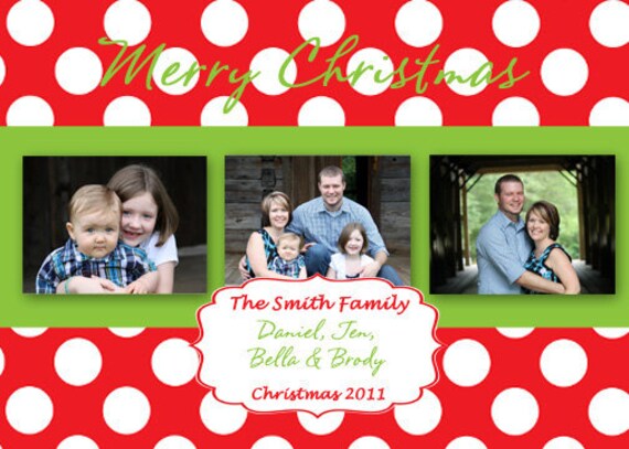 Fun and Bright Christmas Card. Polka Dot Digital Christmas Card. Printable Holiday Card. Il_570xn
