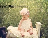 Newborn Photo Prop Antique Cream white Classic Doll Bed w/ Mattress Set