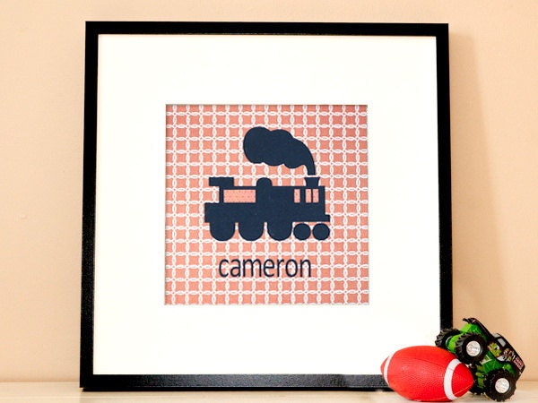 Modern Children's Paper Wall Art - Personalized Choo Choo Train 2 or Personalized - 12 x 12 - Red and Blue or Custom Color