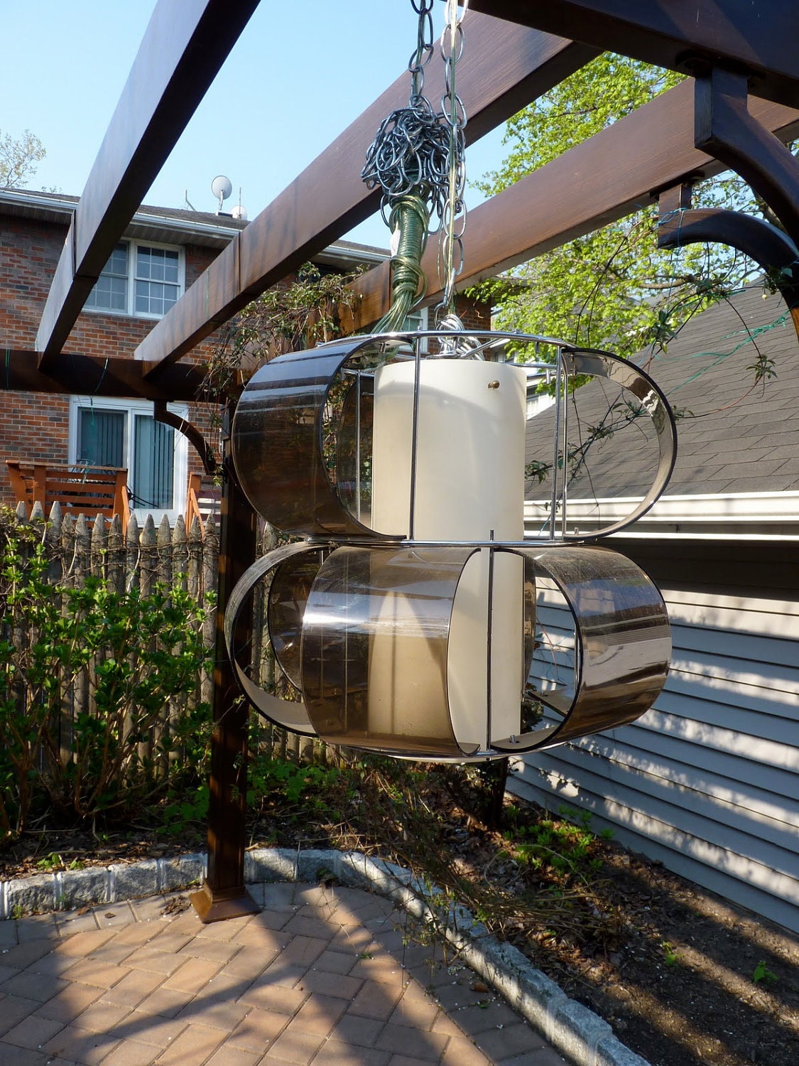 mid century modern danish smoked LUCITE hanging LAMP lighting