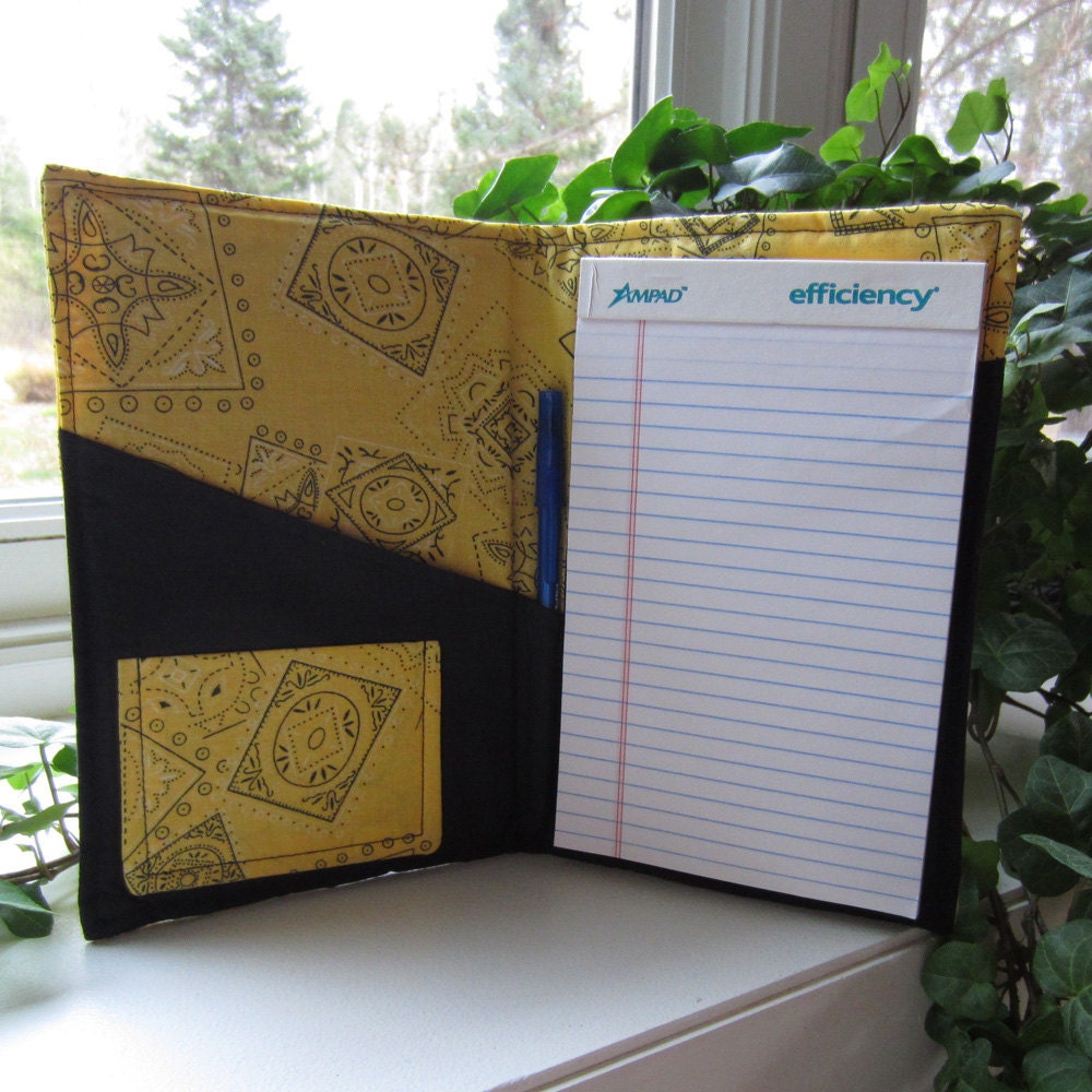 SALE Quilted Fabric Journal Notebook - Yellow and Black Bandana