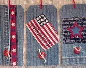 Americana Denim Tags Stars Stripes Patriotic Blue Jean Fabric Gift Tags Tie Ons itsyourcountry