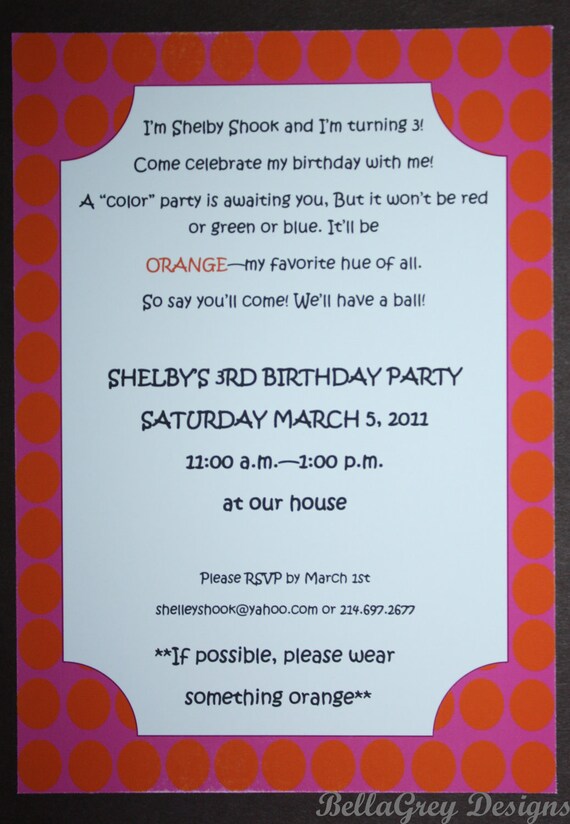 CUSTOM Party Invitation - Custom Orange Polka Dot Party - BellaGrey Designs Il_570xn