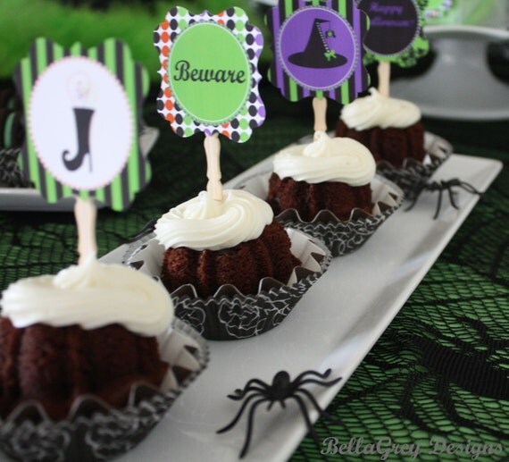 Girls Night Out Witch Boot Whimsical Halloween Birthday Party Cupcake Toppers Party Circle Il_570xn