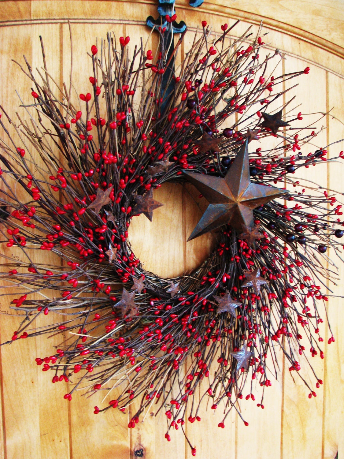 Primitive RUSTIC RED STAR Twig Wreath-Mini Wreath-Summer Holiday Wreath-Patriotic Decor-Scented Cinnamon Stick-Choose your Scent