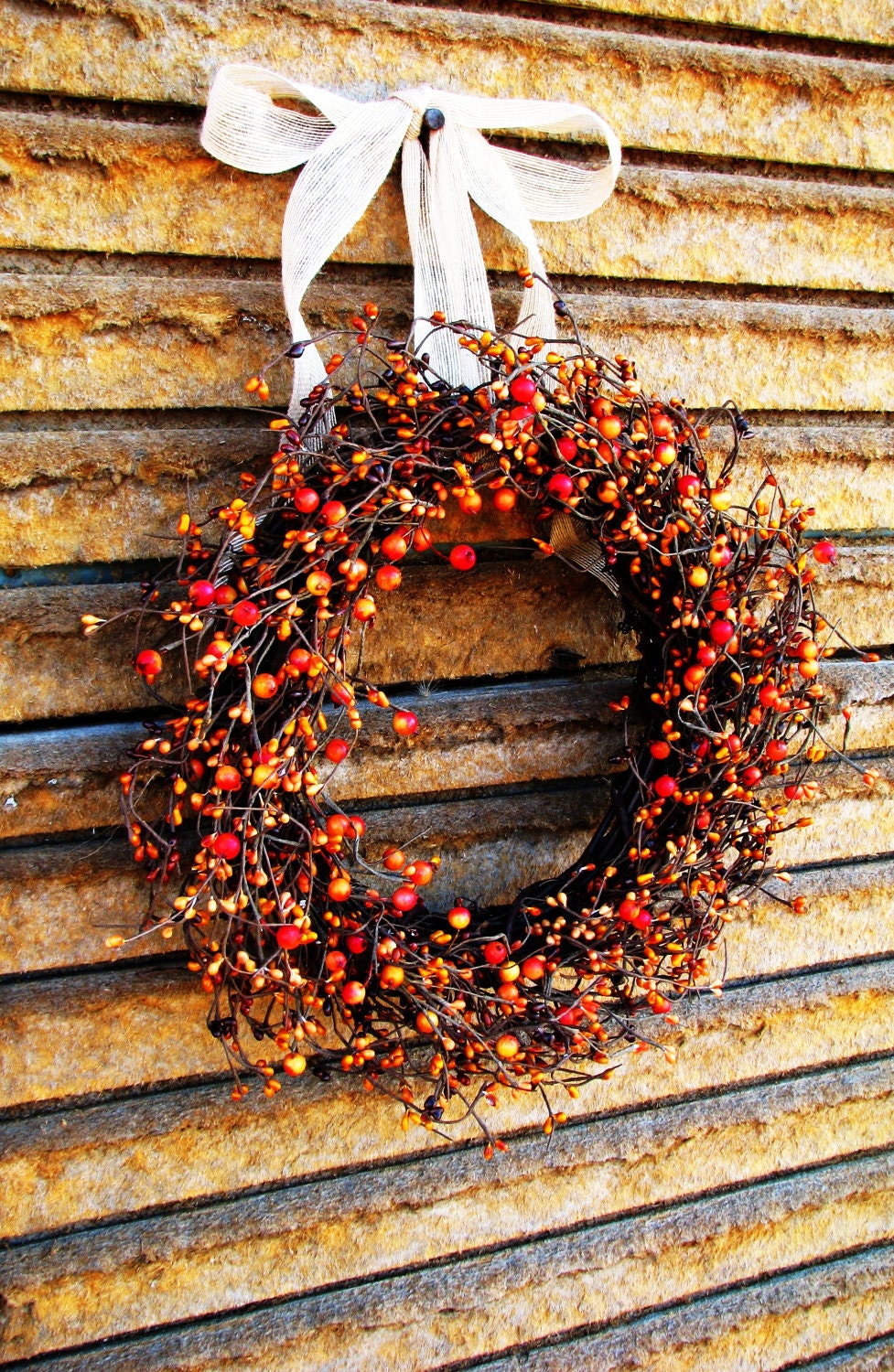 BURNT ORANGE & CHOCOLATE Brown Berry Wreath-Fall Autumn Door Wreath-Rustic Grapevine Wreath-Scented Spiced Cran Apple-Pick your Scent