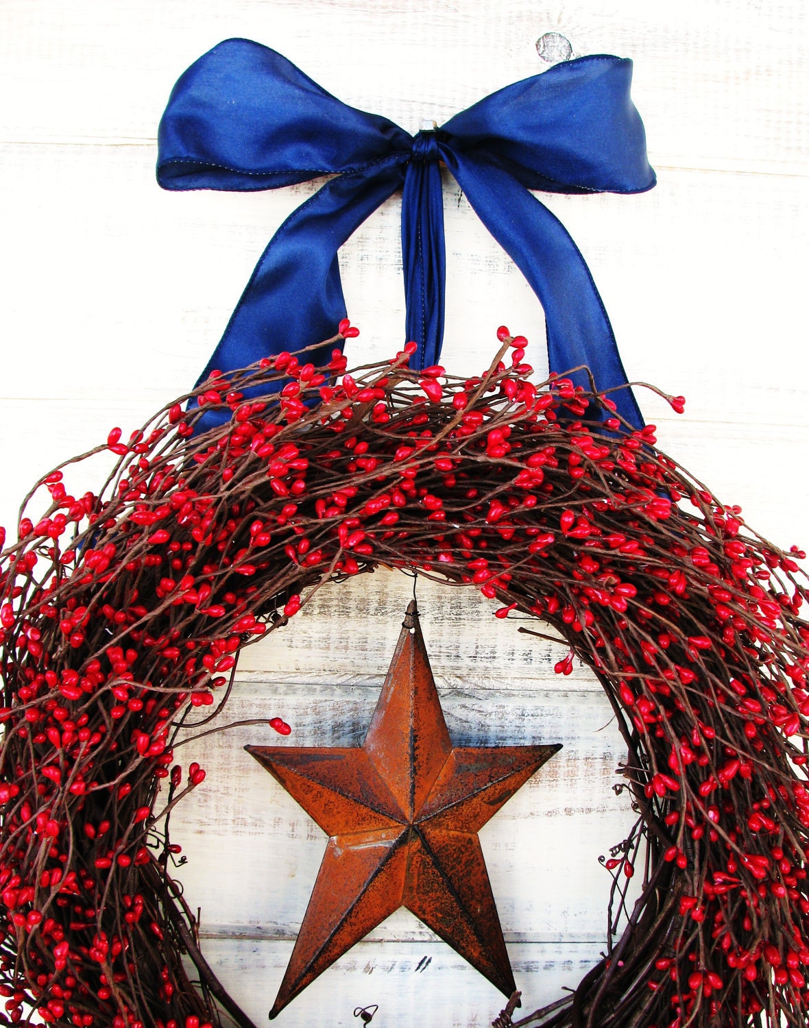 Primitive PATRIOTIC Wreath-Star Wreath-Rustic Wreath-Summer Wreath-4th July-Door Wreath-Scented Cinnamon Stix-Choose your Scent and Ribbon
