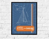 Sailing Artwork- Sailing Blueprint A, 11X14 Inches, customize to any size and color