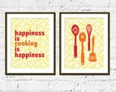 Kitchen Print Set - Happiness Is Cooking, Set of 2, 8X10 Inches