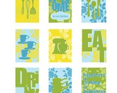 Kitchen Art Prints Set, Set of 9, 5X7 Inches, Choose colors and custom sizes, Housewarming Gift, Wedding Gifts