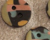 Handmade Buttons, Black Porcelain with Inlaid Pastels