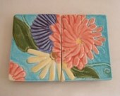 Porcelain Tile, Original ACEO, Pressed Flowers, Ready to Hang