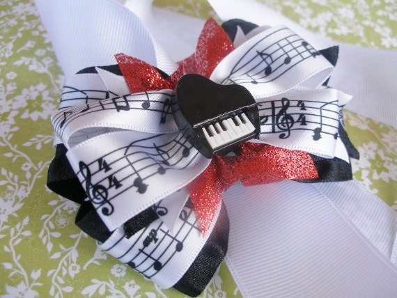Hair Bow-- Music Piano Layered Boutique Hair Bow