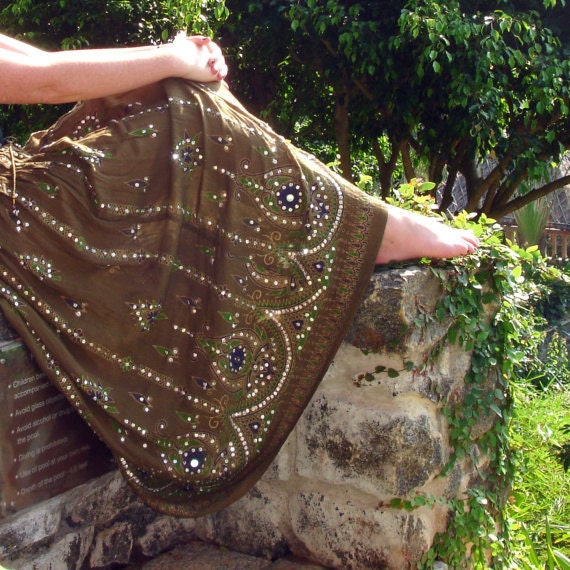 Items similar to Khaki Maxi Skirt Gypsy Skirt, Long Flowy Boho Indian