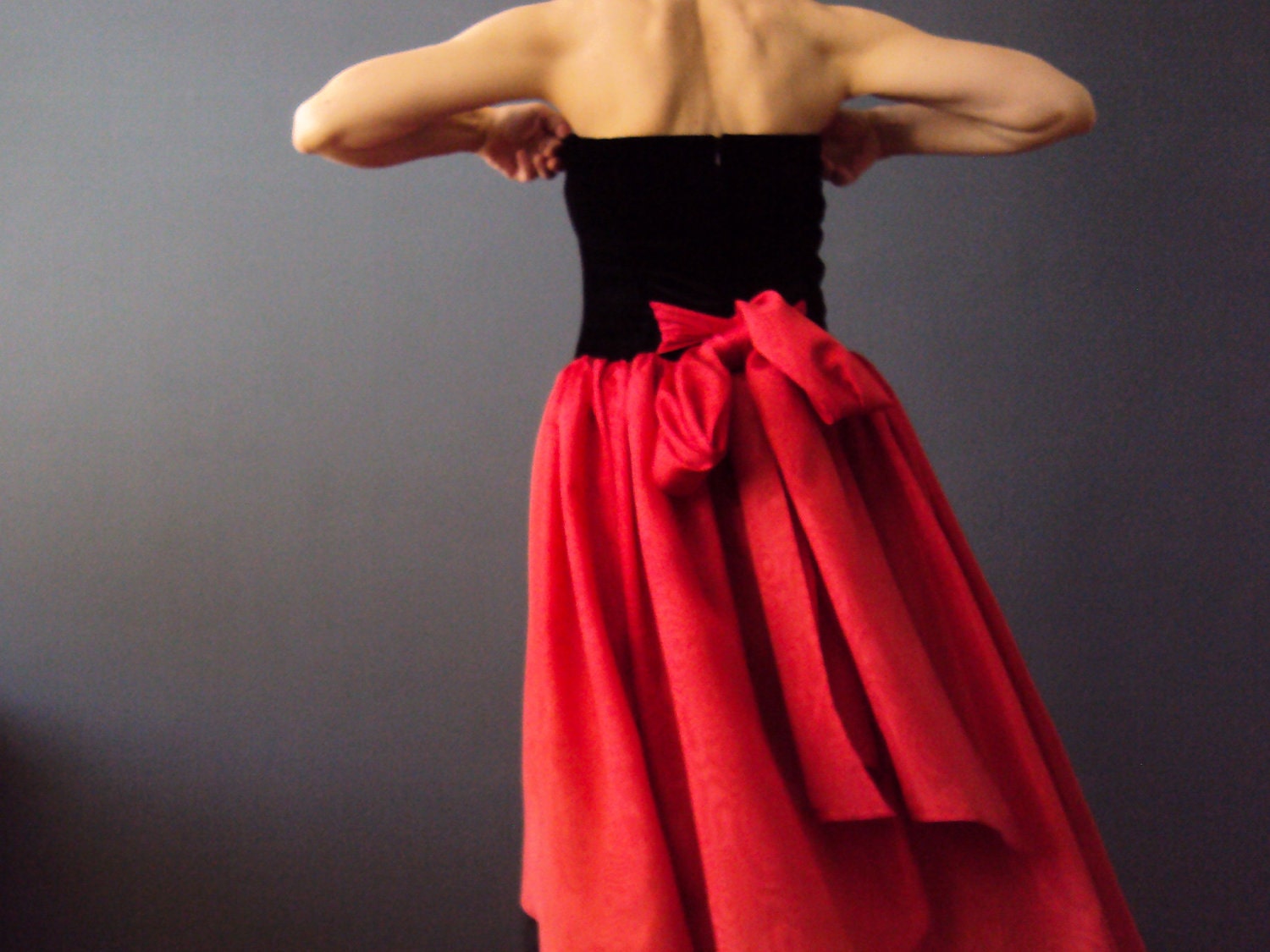 Red and Black Velvet Taffeta Dress, Burlesque, Moulin Rouge Saloon Dress Vintage 80s