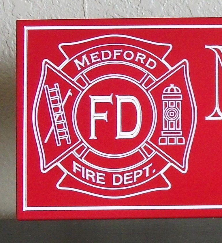 Police and Fire Department Emblem Personalized Family and Anniversary Name Sign Plaque with Crest