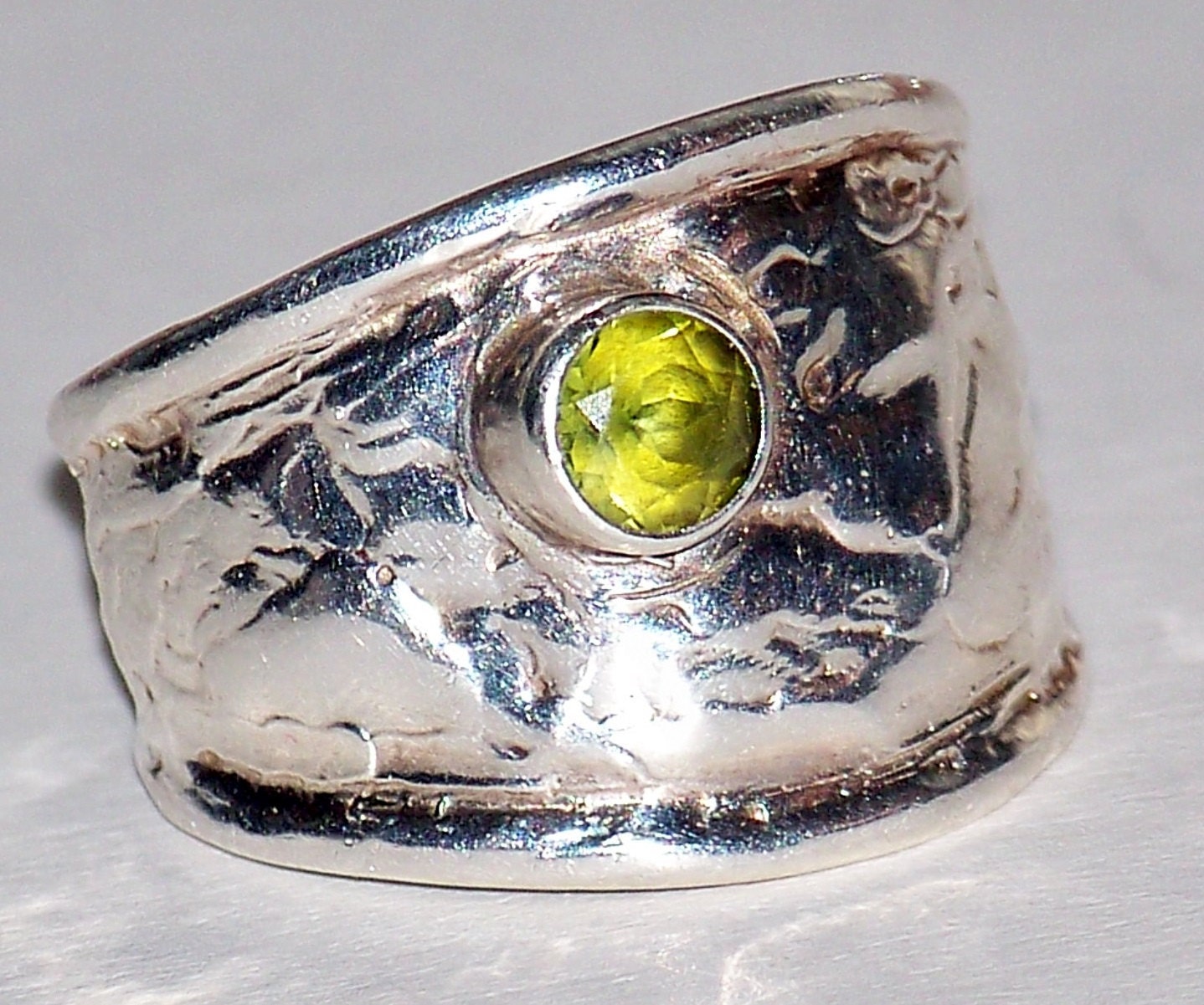 Artisan Sterling Silver Peridot Cigar Band Ring