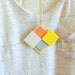 geometric wood diamond necklace - yellow coral blue white - modern necklace