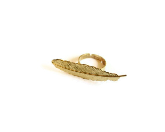 gold feather ring - knuckle duster ring - adjustable gold band