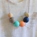 painted wood bead statement necklace - grey, navy, coral, turquoise