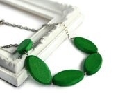 Chunky bead necklace. Lime green necklace with wood beads. Perfect summer fashion. Ready to ship.