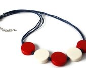 Navy and Red Hand Knotted Necklace with Resin Beads. Nautical Jewelry, Chunky Beaded Necklace.