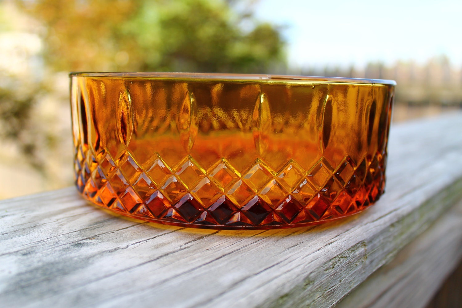 Vintage Amber Depression Glass Bowl/Candy Dish Garden Party Tablescape shabby chic country cottage boho fall autumn