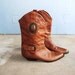 Side Saddle Vintage Concho Adorned Brass Tipped Brown Leather Cowboy Boots Size 9 Womens