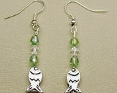 Silver Fish Earrings Czech Glass & Crystal Beaded Dangle Earrings Handmade Jewelry -- get 15% off all items please see details