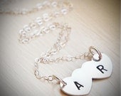 Custom Initial Heart Necklace - Sterling Silver Double Heart Love Necklace - Valentines Day Anniversary Gift