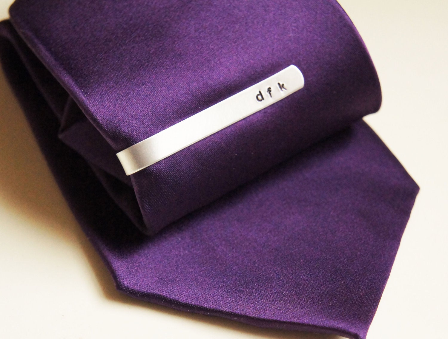 Personalized Tie Clip Silver - Aluminum Hand Stamped Tie Bar Custom Mens Gift - Gift for Him Grooms Groomsman Gift Fathers Day
