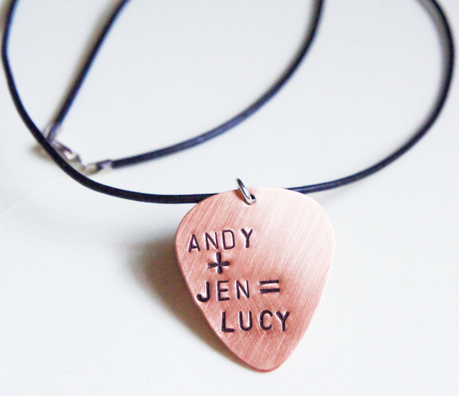 Custom Guitar Pick Necklace - Personalized Hand Stamped Copper Guitar Pick on Leather Cord - Gift for Him Fathers Day Music Lovers Gift