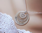 Custom Mommys Name Necklace Personalized Sterling Silver Hand Stamped Triple Disc Mother of two or three Necklace - Mothers Day Gift