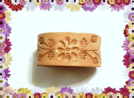 Reserved for Crochet Concepts-Womens Leather Cuff Bracelet with Floral Tooled design