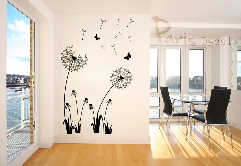 Wall Decals DANDELION in the Wind with Flowers and Butterflies