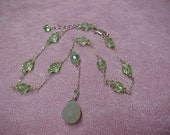 Vintage Crystal Necklace Lime Green Beads 8mm & 4mm with Drop Briolette 18mm x 12mm Sterling Silver 925 Chain