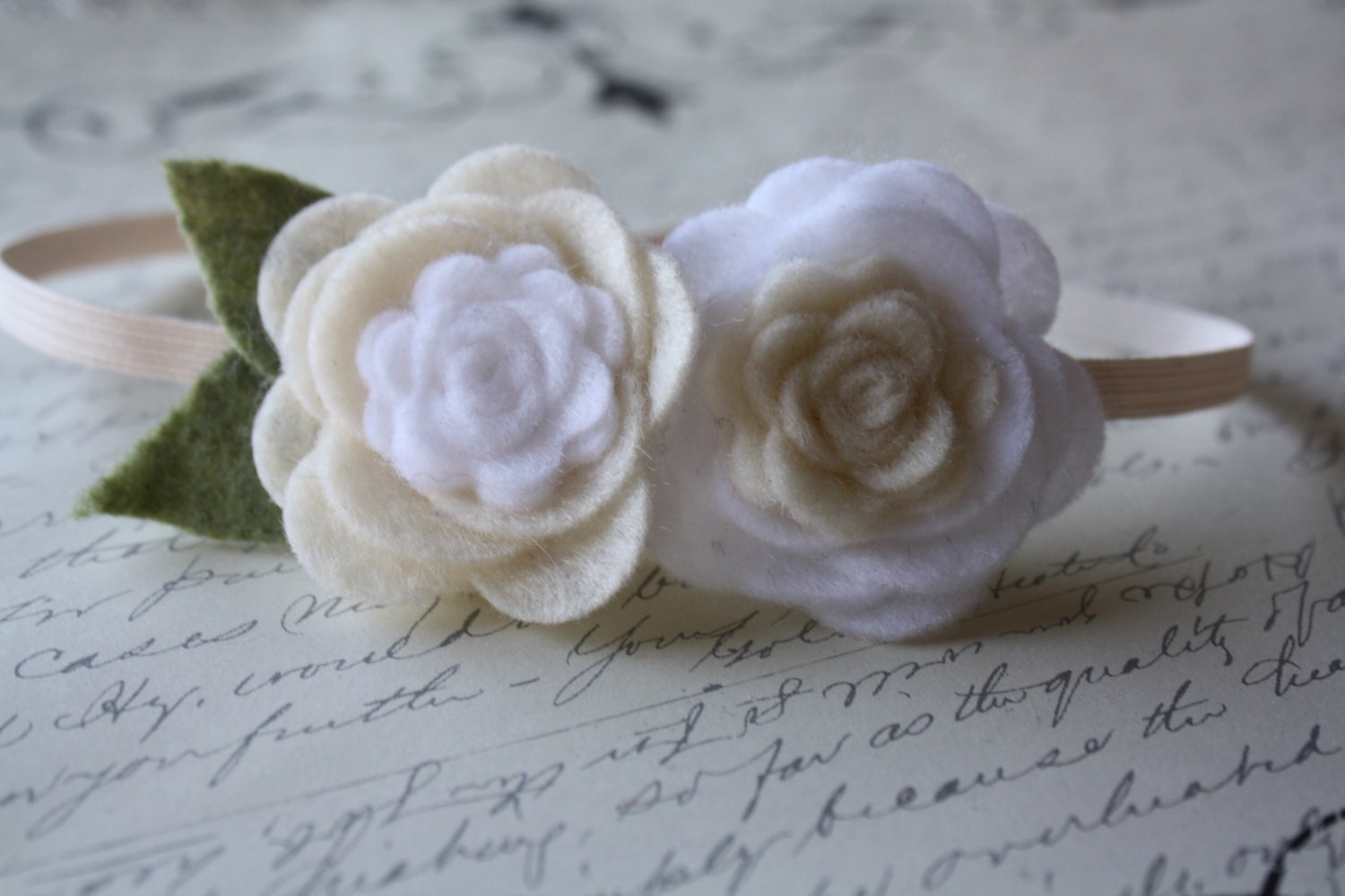 Baby Girl Headband White and Cream Ivory Felt Flower Headband - Baptism Headband