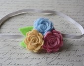 Baby Girls Headband - Pink Yellow and Blue Felt Flower Headband - Girls Newborn Adult Toddler Infant Headbands