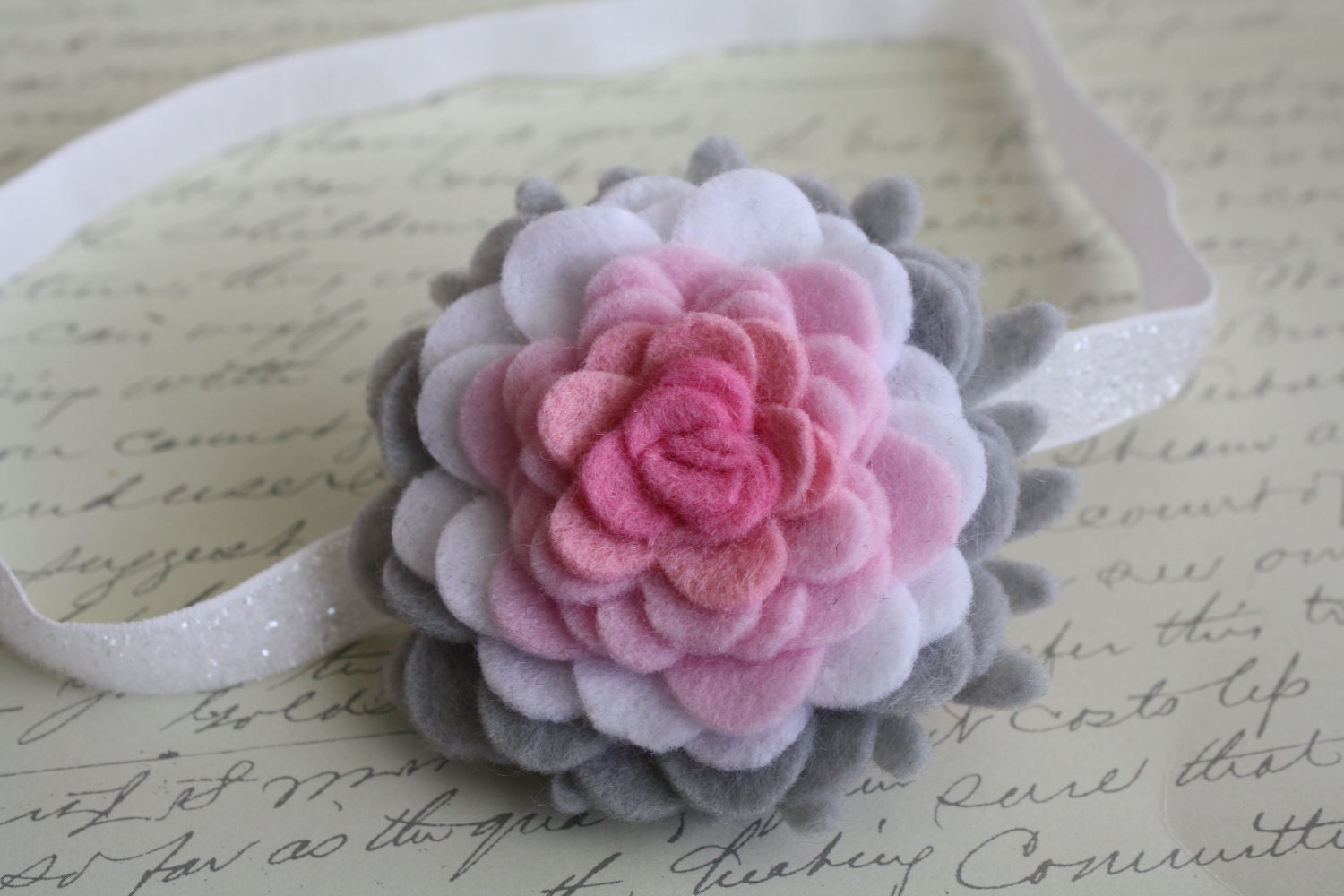 Baby Headband Pink and Gray Felt Glitter Headband - Newborn Infant Toddler Girls Womens Ombre Flower