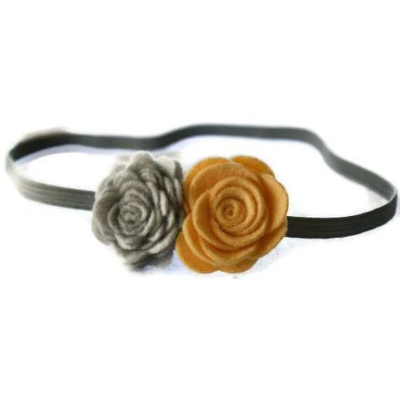 Baby Headband Felt Flower Yellow and Gray - Newborn, Infant, Baby, Girl, Womens