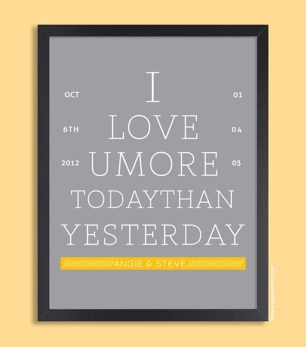 I Love You More Today Than Yesterday - Custom Couples Wall Print  11x14