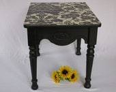 Damask Black and White Wallpaper Topped Side Table