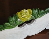 Yellow Rose and Leaves Wood Shelf Decor