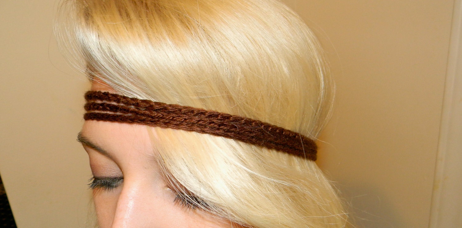 Crochet Brown Headband-  Hippie headband- Pick your color