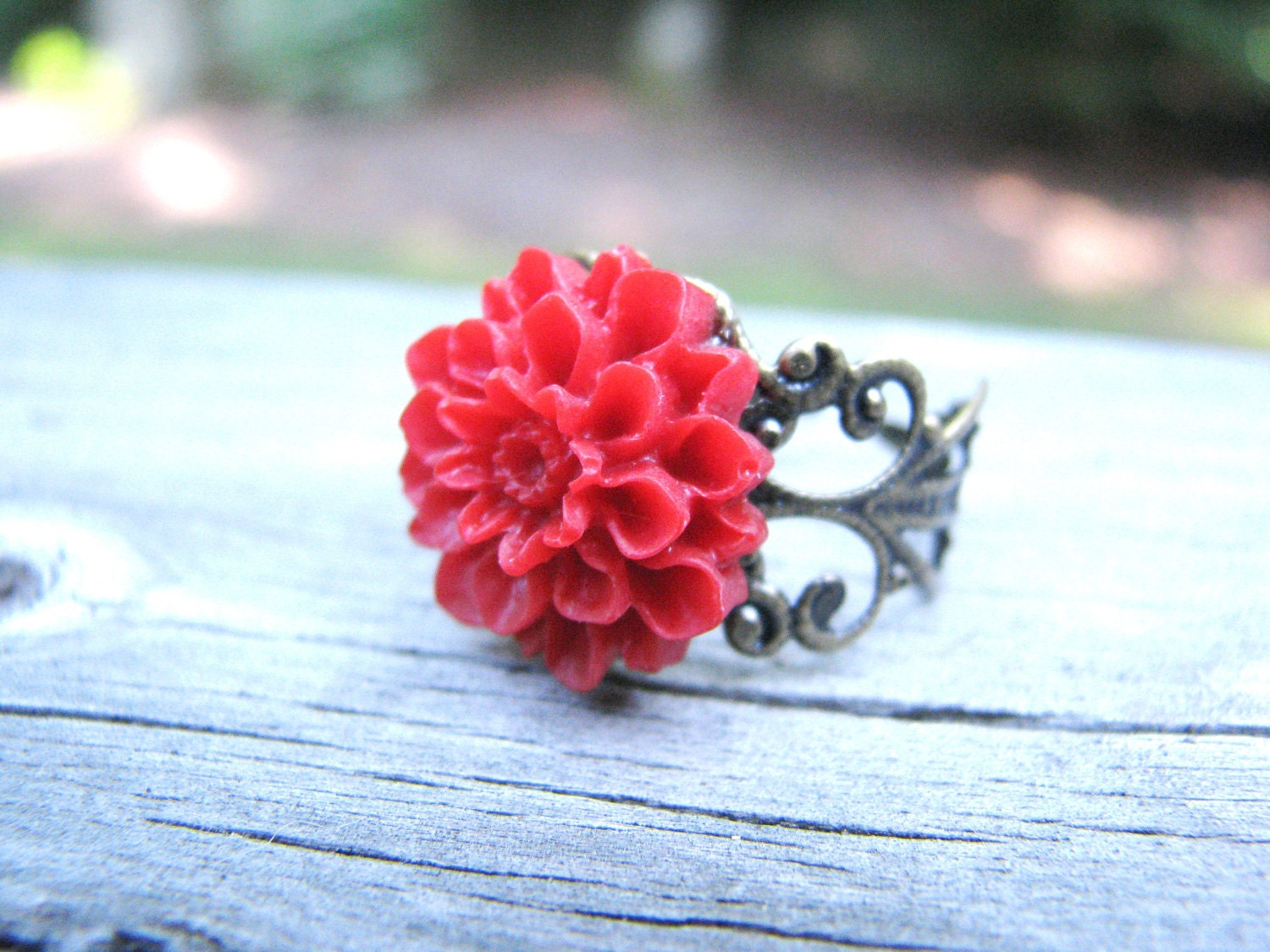 Red Dahlia Filigree Ring Gifts Under 10 - studEo
