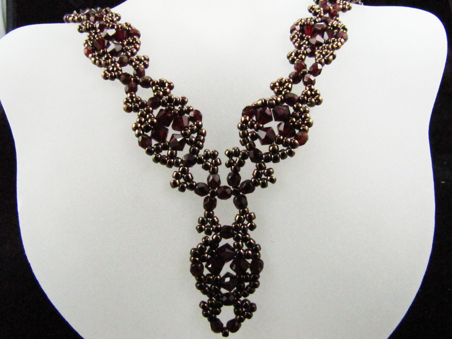 Siam Swarovksi Crystal and Garnet Fire Polish Bead Woven Necklace