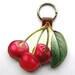 Leather keychain / bag charm - Cherry