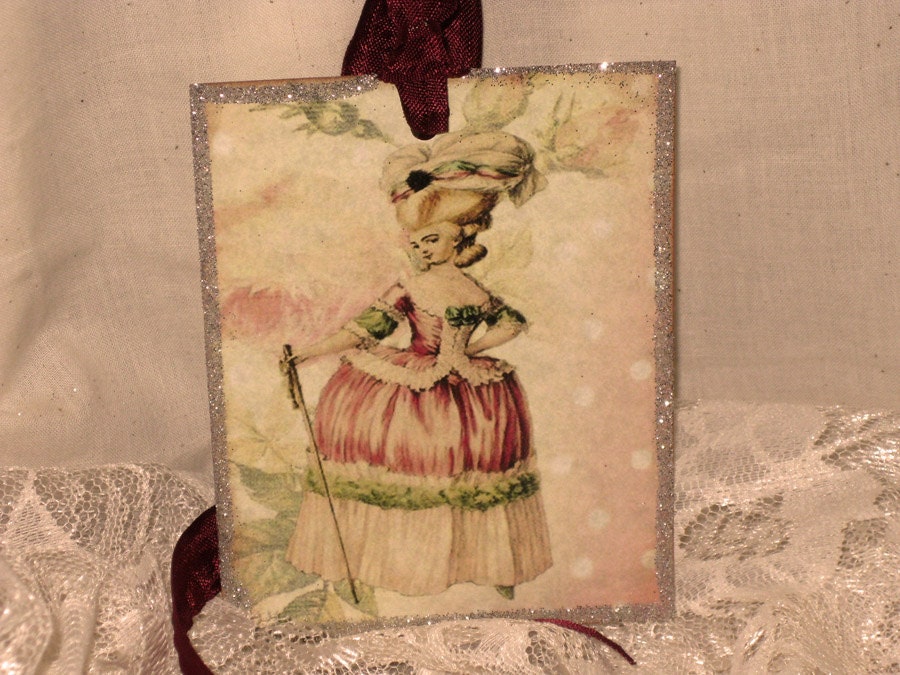 French Market Vintage Style Marie Antoinette Glittered Gift Tag Paris Apartment  ECS