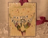French Market Vintage Style Marie Antoinette Glittered Gift Tag Happy Birthday Sentiment ECS